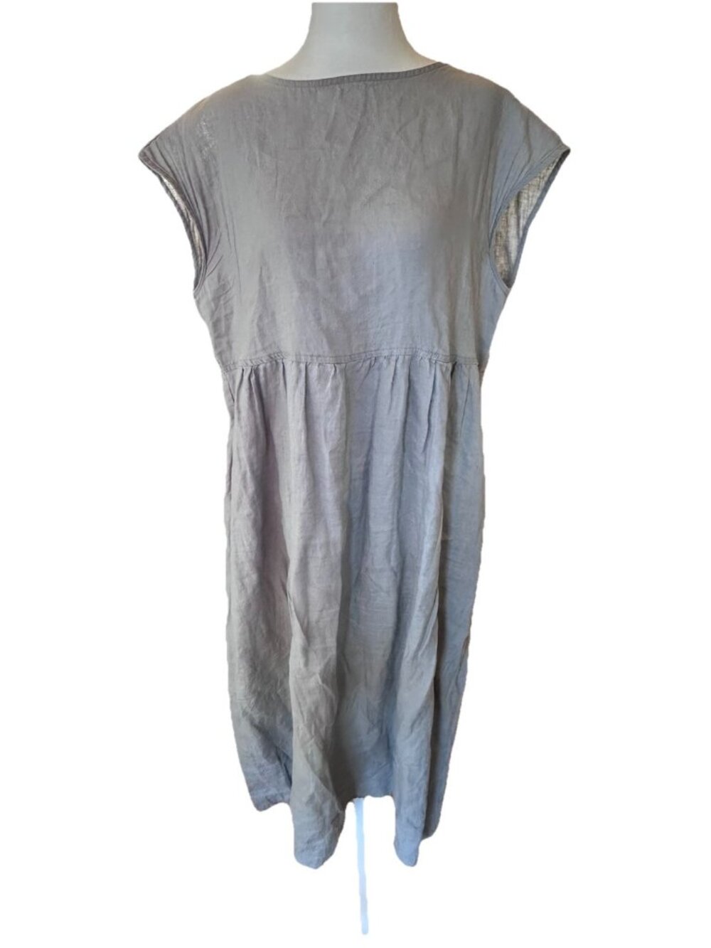 Lintico Dress Womens XL Large Gray 100% Linen Cap Sleeve Midi Pockets
